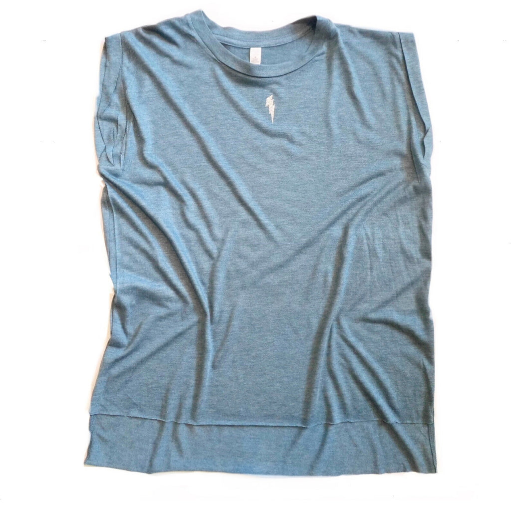 Pale Blue Tank with Silver Lightning Bolt