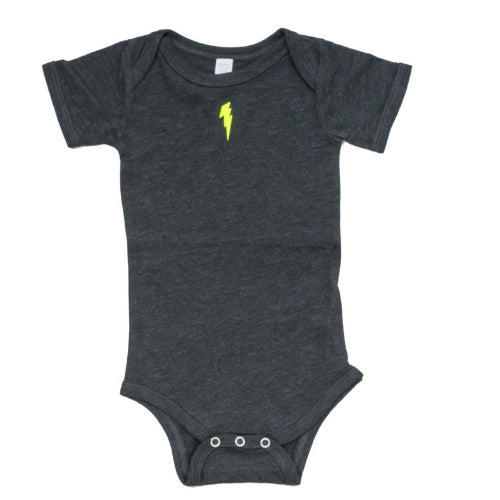 charcoal baby vest with neon lightning bolt