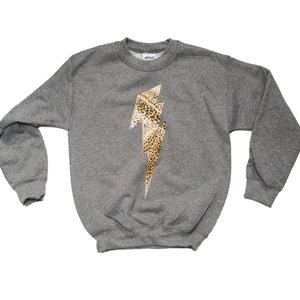 Grey Kids Sweatshirt with Leopard Print Bolt