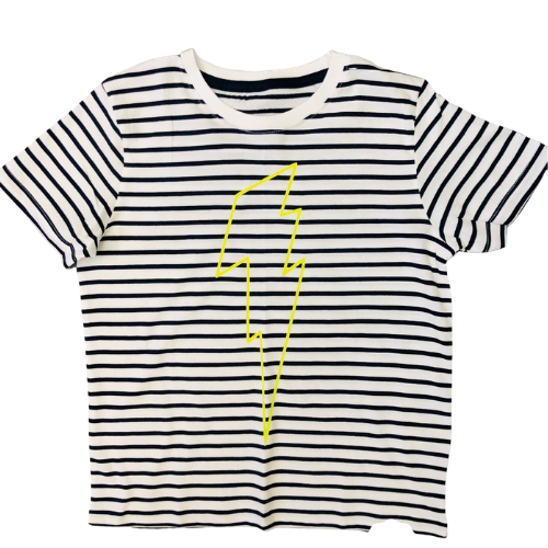 Kids Striped Tee with Neon Yellow Outline Bolt