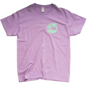 Lilac tee with mint palm tree motif on breast