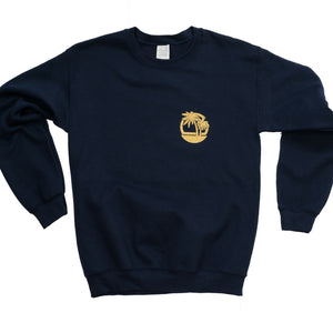 navy sweatshirt with gold glittery beach motif FRONT