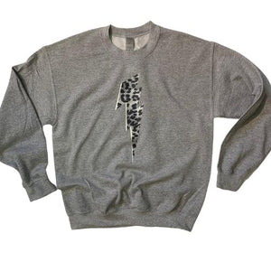 Grey Sweatshirt with Snow Leopard Lightning Bolt