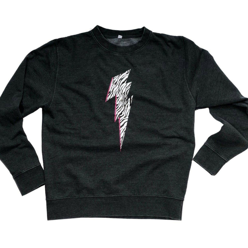 Charcoal Sweatshirt with Zebra Lightning Bolt